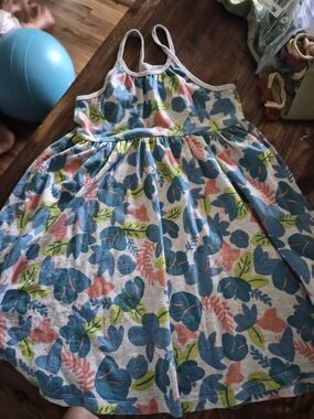Tea Collection Girls' Blue Teal Coral Floral Tank Dress